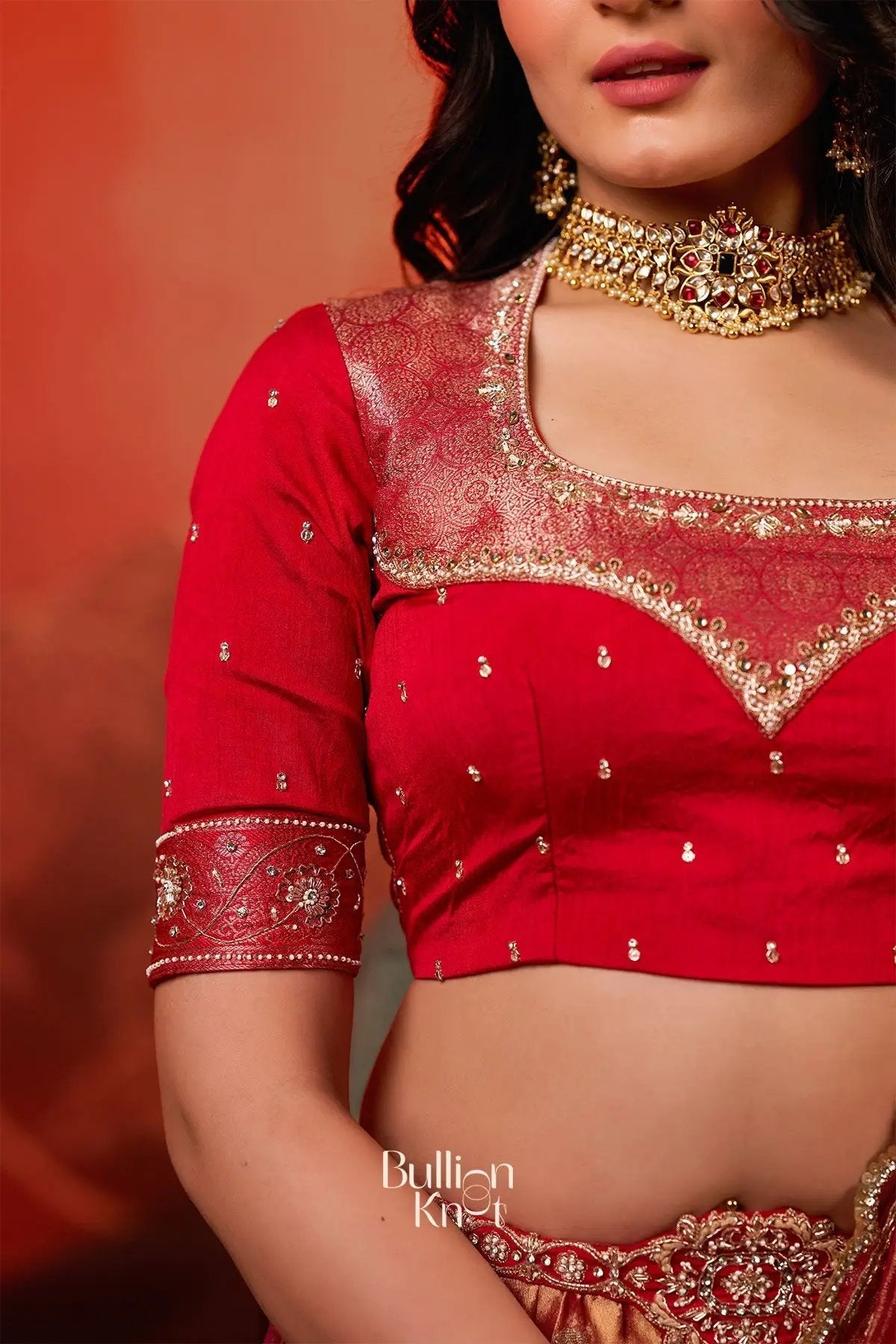 Dhiyona BN Amulya Tissue Zari Lehenga Set in Red