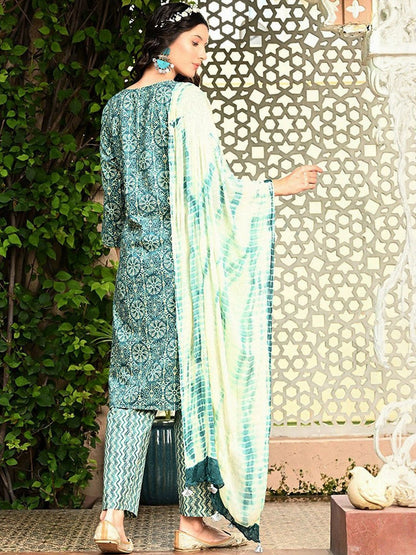 Women Ethnic Motifs Printed Regular Pure Cotton Kurta with Trousers & With Dupatta