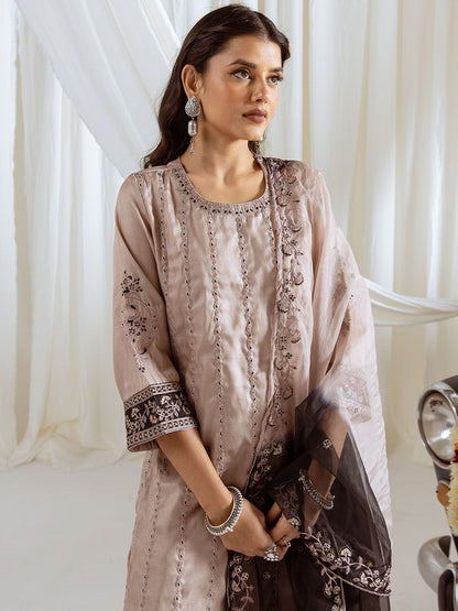 Dhiyona KL Women Embroidered Regular Sequinned Kurta with Palazzos & With Dupatta