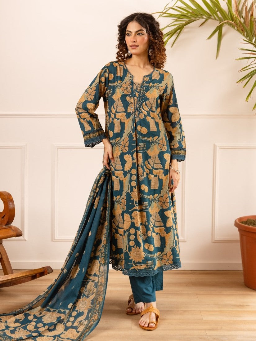 Karen sapphire cotton suit set
