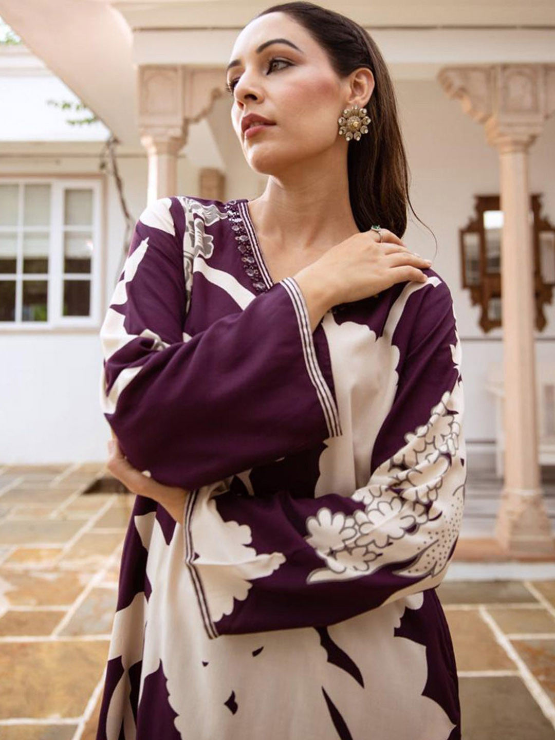 Floral Printed Sequinned A-Line Kurta With Salwar