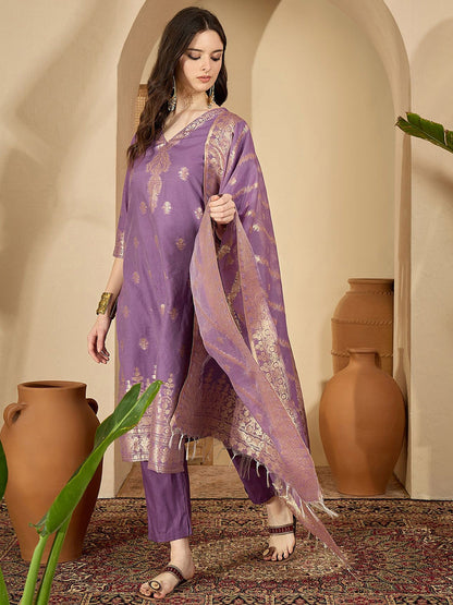 Women Ethnic Motifs Woven Design Kurta with Trousers & Dupatta