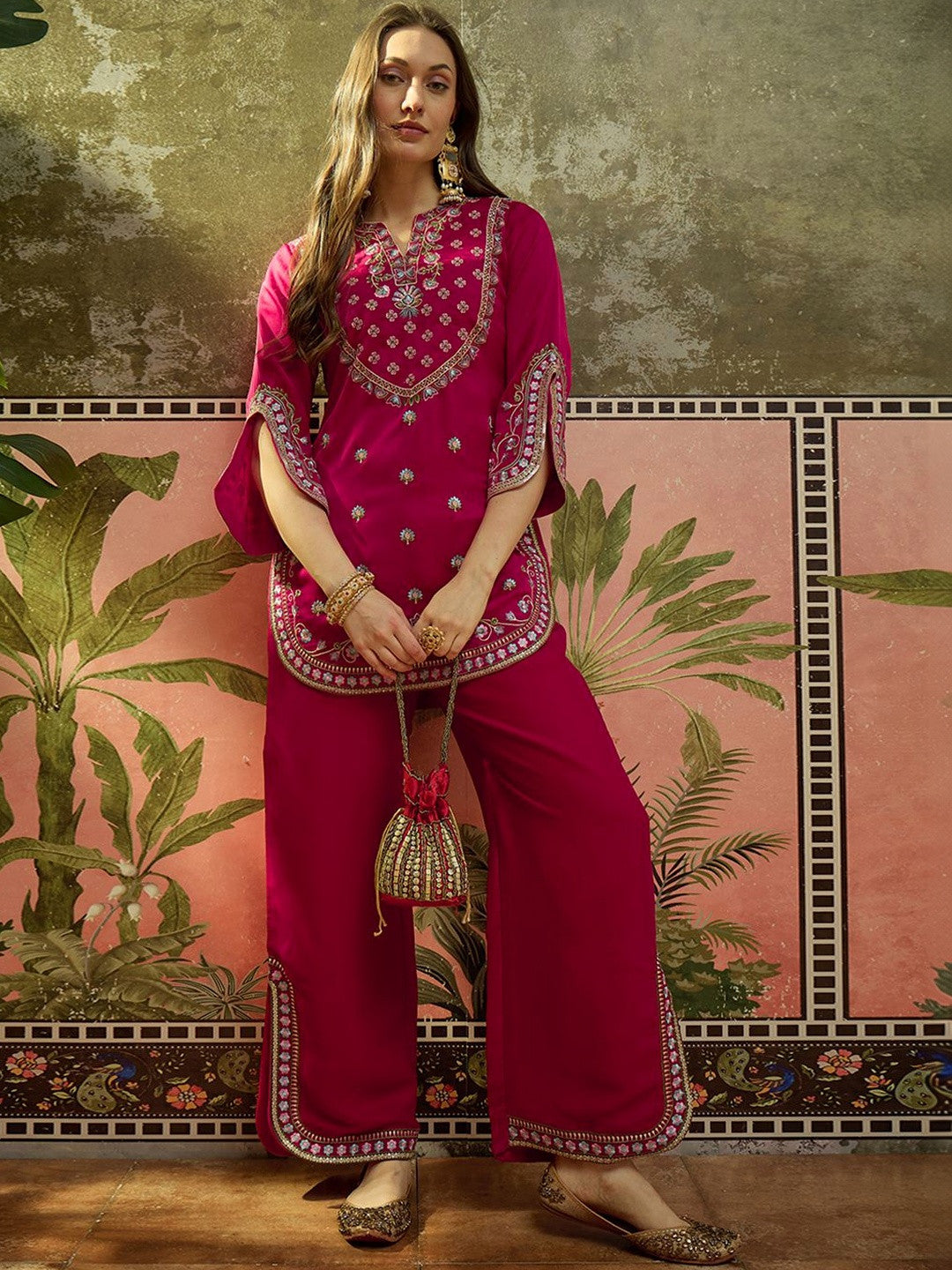 Dhiyona SN Embroidered Round Neck Kurta & Palazzos Kurta Set