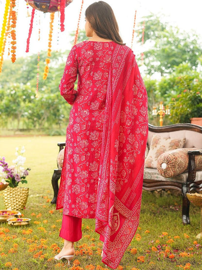 Dhiyona KL Ethnic Motifs Printed Round Neck Kurta with Trousers & Dupatta