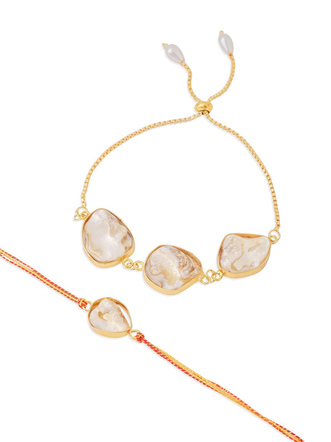 Dhiyona Artificial Stones Studded & Pearls Beaded Bhaiya Bhabhi Rakhis With Roli Chawal