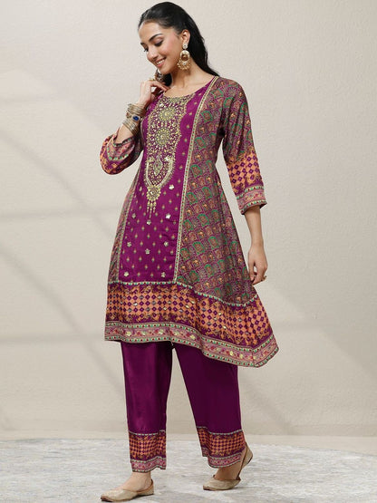 Dhiyona LL Women Ethnic Motifs Printed Regular Sequinned Kurta with Palazzos & With Dupatta