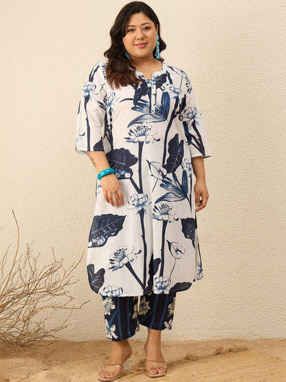 Plus Size Floral Printed Regular Kurta with Palazzos