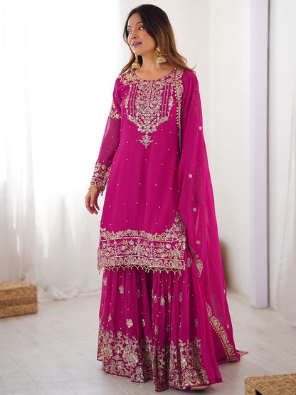 Dhiyona KL Women Ethnic Motifs Embroidered Regular Sequinned Kurta with Sharara & Dupatta