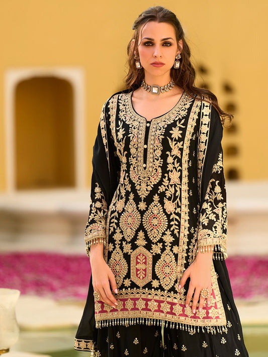 Dhiyona HOP Women Embroidered Straight Kurta & Sharara With Dupatta