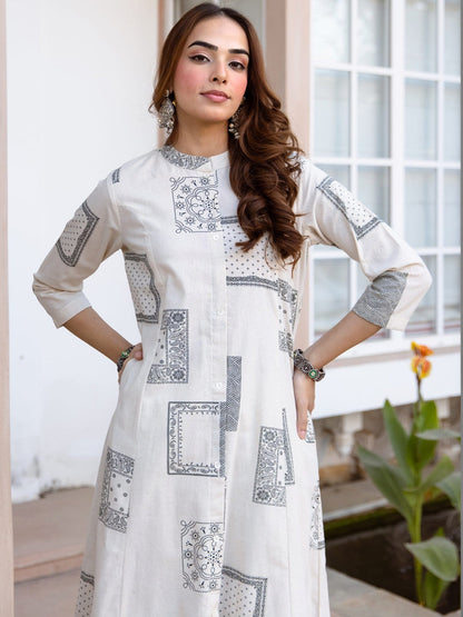 Printed Mandarin Collar Kurta & Palazzos
