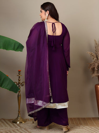 Dhiyona IN Women Plus Size Yoke Design Regular Thread Work Kurta with Palazzos & Dupatta