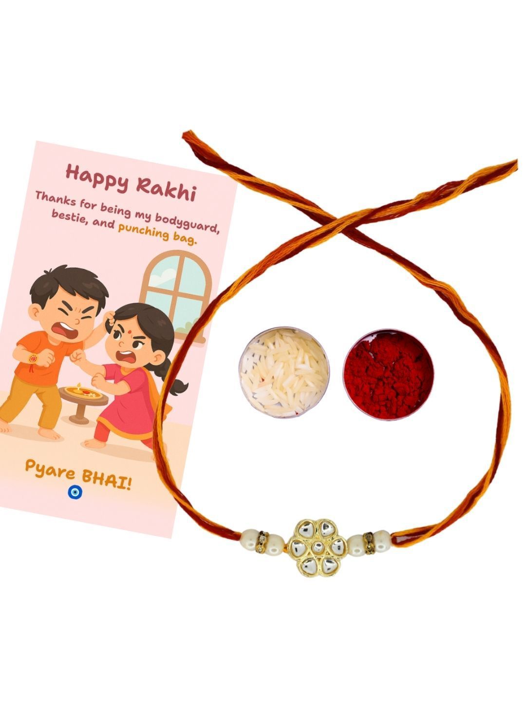 Dhiyona Thread Rakhi Greeting Card & Roli Chawal