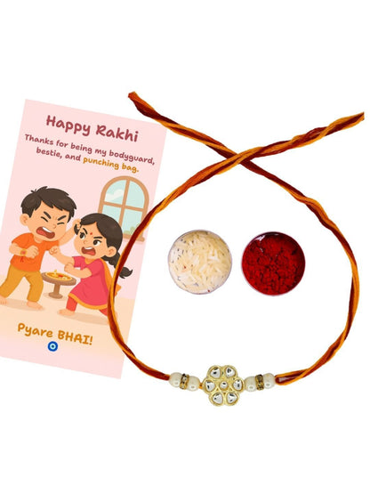 Dhiyona Thread Rakhi Greeting Card & Roli Chawal