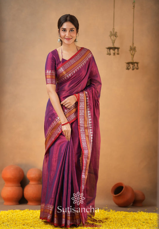 Dhiyona SS Artisan’s Touch: Magenta Handloom Tissue Cotton Saree