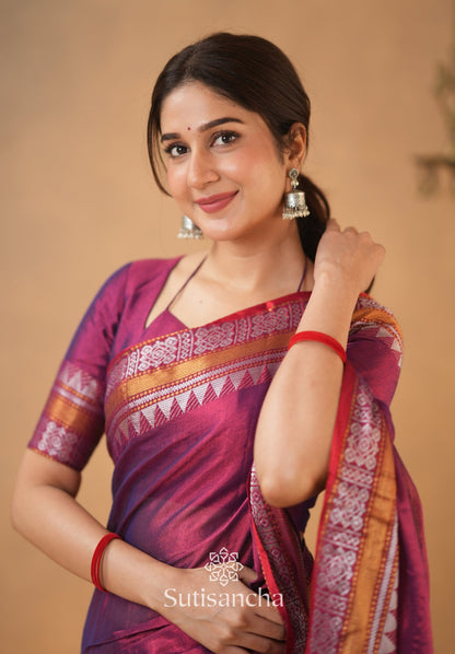 Dhiyona SS Artisan’s Touch: Magenta Handloom Tissue Cotton Saree