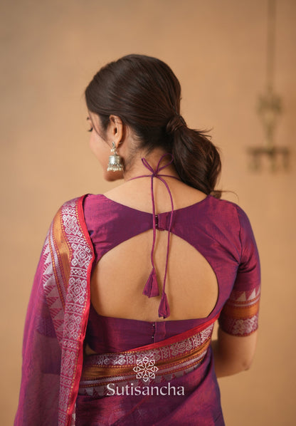 Dhiyona SS Artisan’s Touch: Magenta Handloom Tissue Cotton Saree