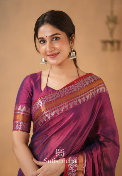 Dhiyona SS Artisan’s Touch: Magenta Handloom Tissue Cotton Saree