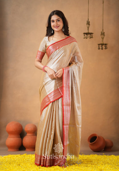 Dhiyona SS Traditional Tissue Saree with Rich Red Border