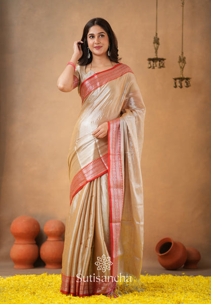 Dhiyona SS Traditional Tissue Saree with Rich Red Border
