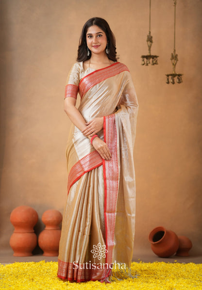 Dhiyona SS Traditional Tissue Saree with Rich Red Border