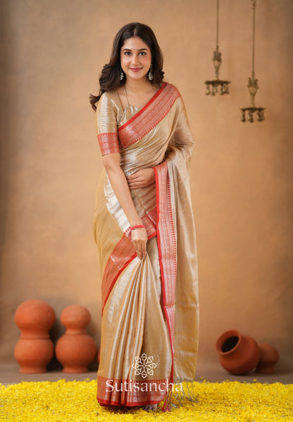 Dhiyona SS Traditional Tissue Saree with Rich Red Border