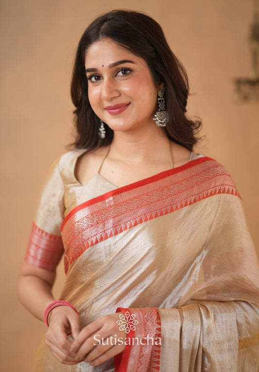 Dhiyona SS Traditional Tissue Saree with Rich Red Border