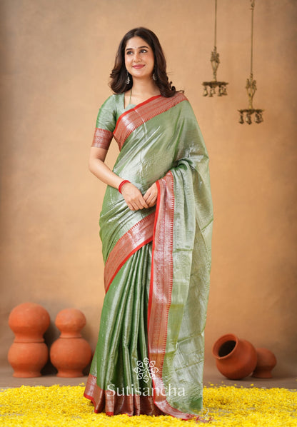 Dhiyona SS Traditional Tissue Saree with Rich Red Border