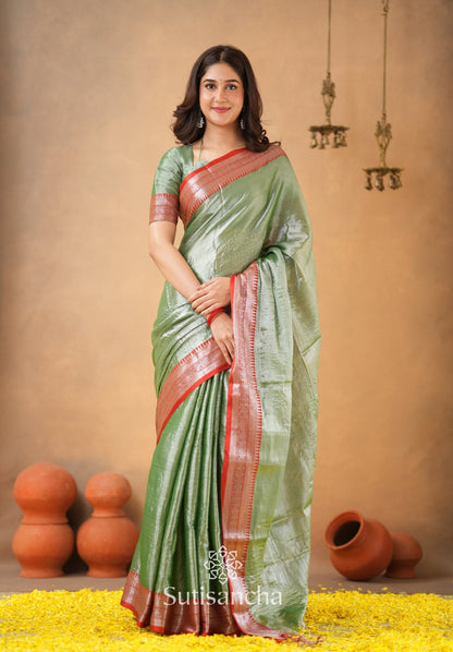 Dhiyona SS Traditional Tissue Saree with Rich Red Border