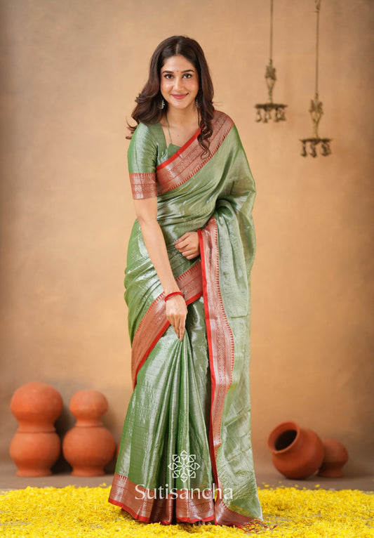 Dhiyona SS Traditional Tissue Saree with Rich Red Border
