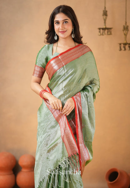 Dhiyona SS Traditional Tissue Saree with Rich Red Border