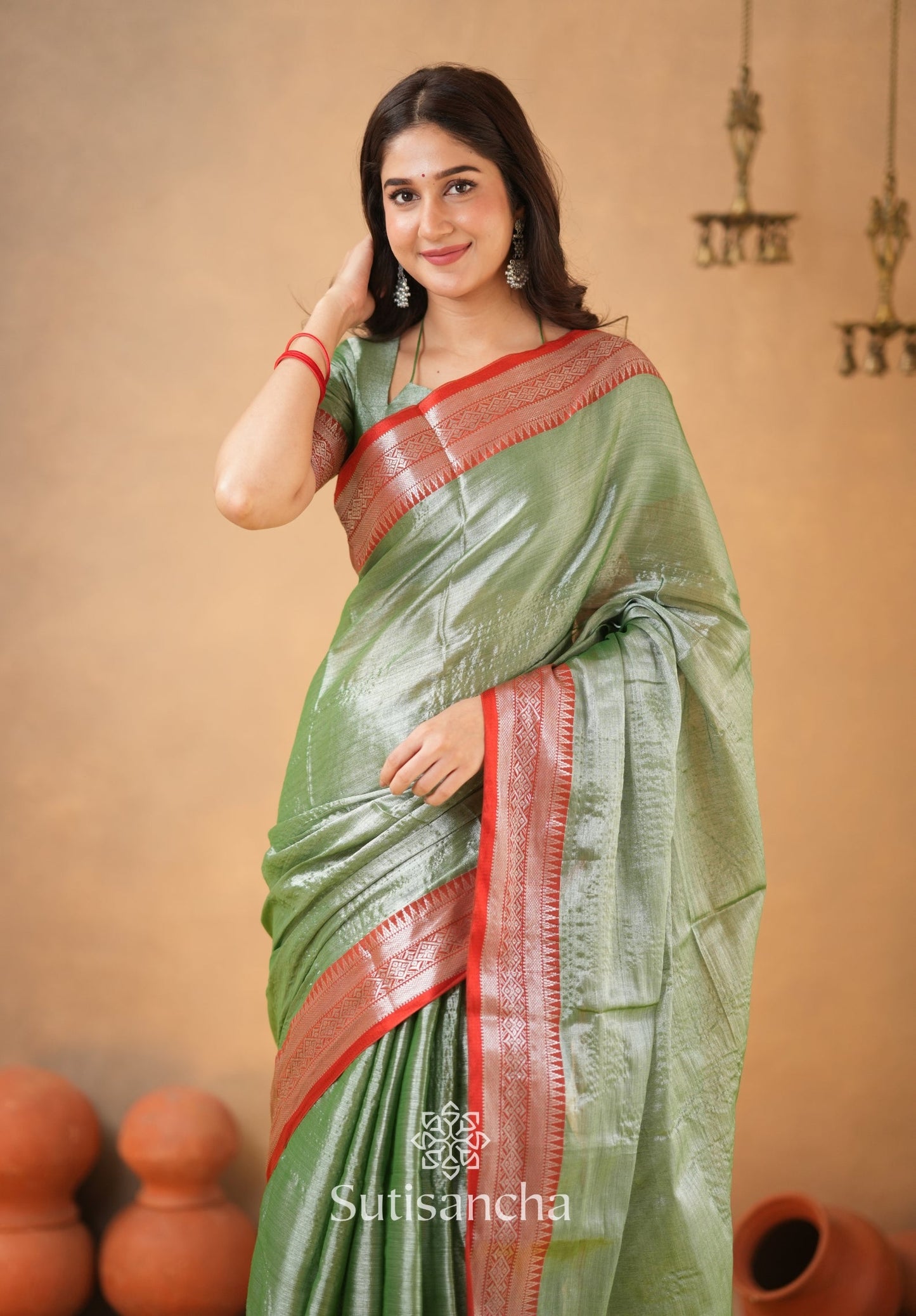Dhiyona SS Traditional Tissue Saree with Rich Red Border