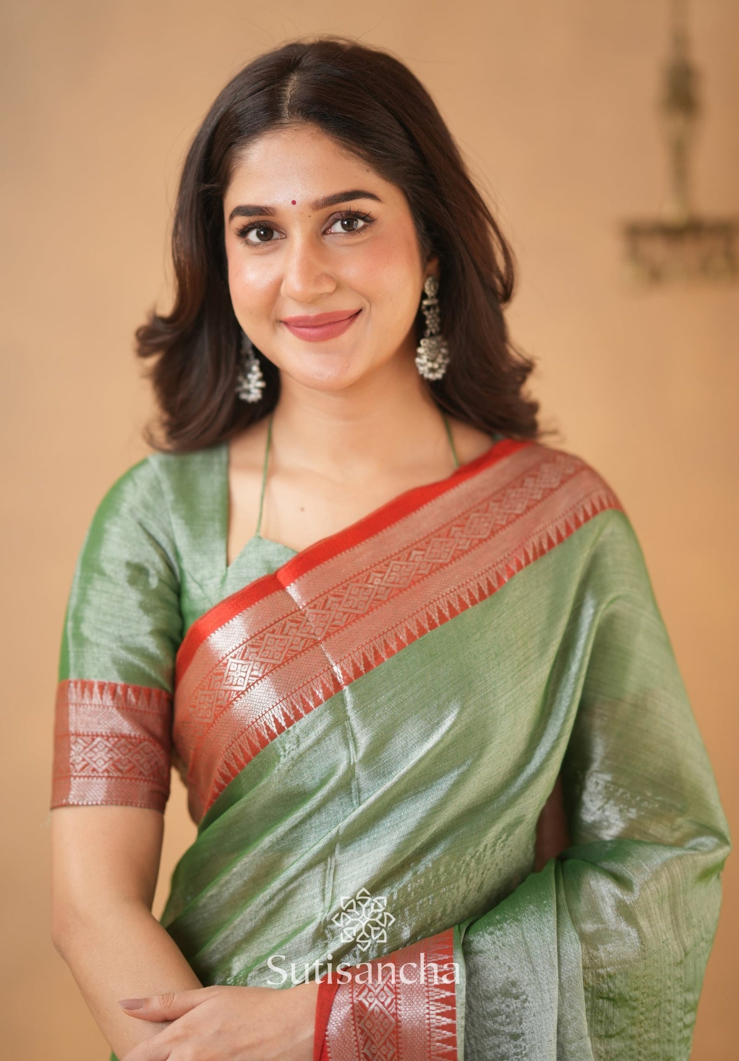 Dhiyona SS Traditional Tissue Saree with Rich Red Border