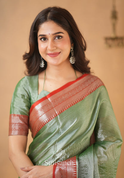 Dhiyona SS Traditional Tissue Saree with Rich Red Border