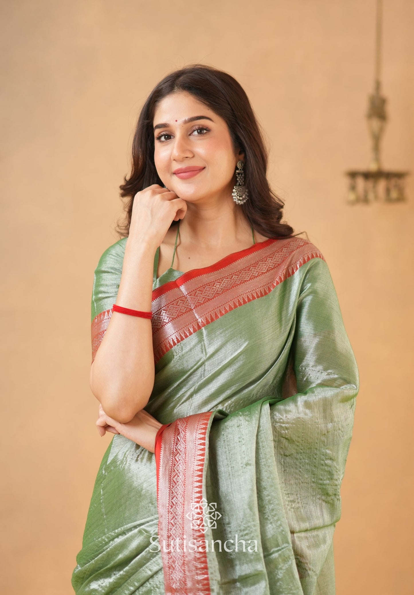 Dhiyona SS Traditional Tissue Saree with Rich Red Border