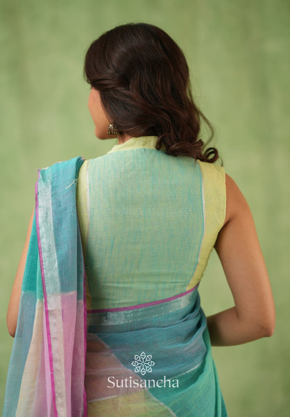 Dhiyona SS Color Block Linen Cotton Saree – Modern Classic