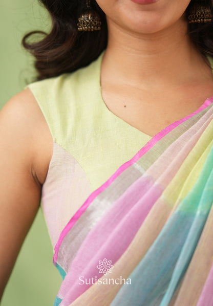 Dhiyona SS Color Block Linen Cotton Saree – Modern Classic
