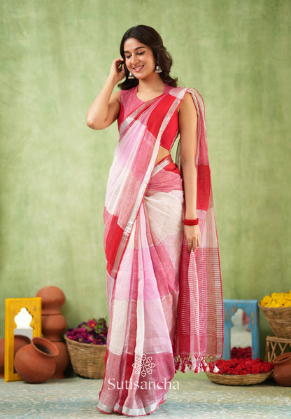 Dhiyona SS Color Block Linen Cotton Saree – Modern Classic