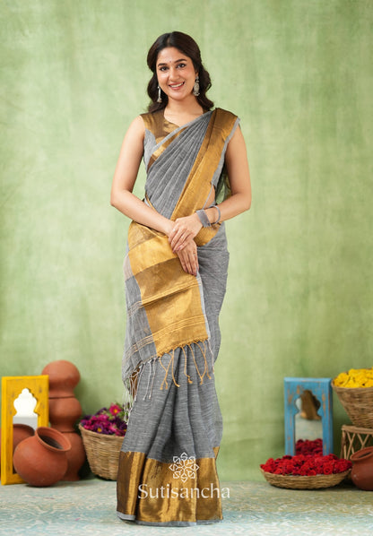 Dhiyona SS Lustrous Golden Border Cotton Linen Saree