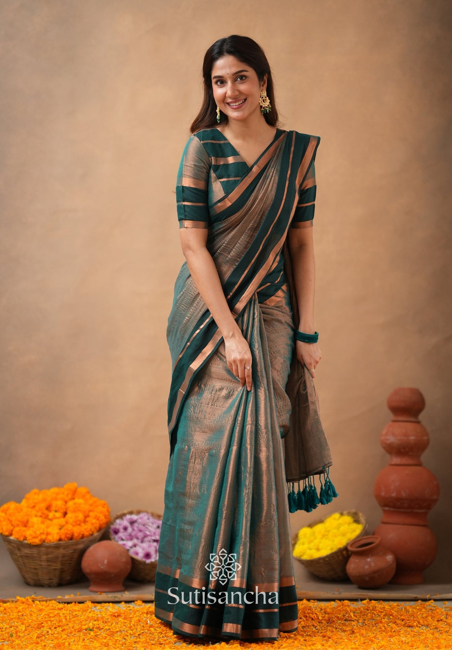 Dhiyona SS Soft Sheen Tissue Cotton Saree with Fluid Drape