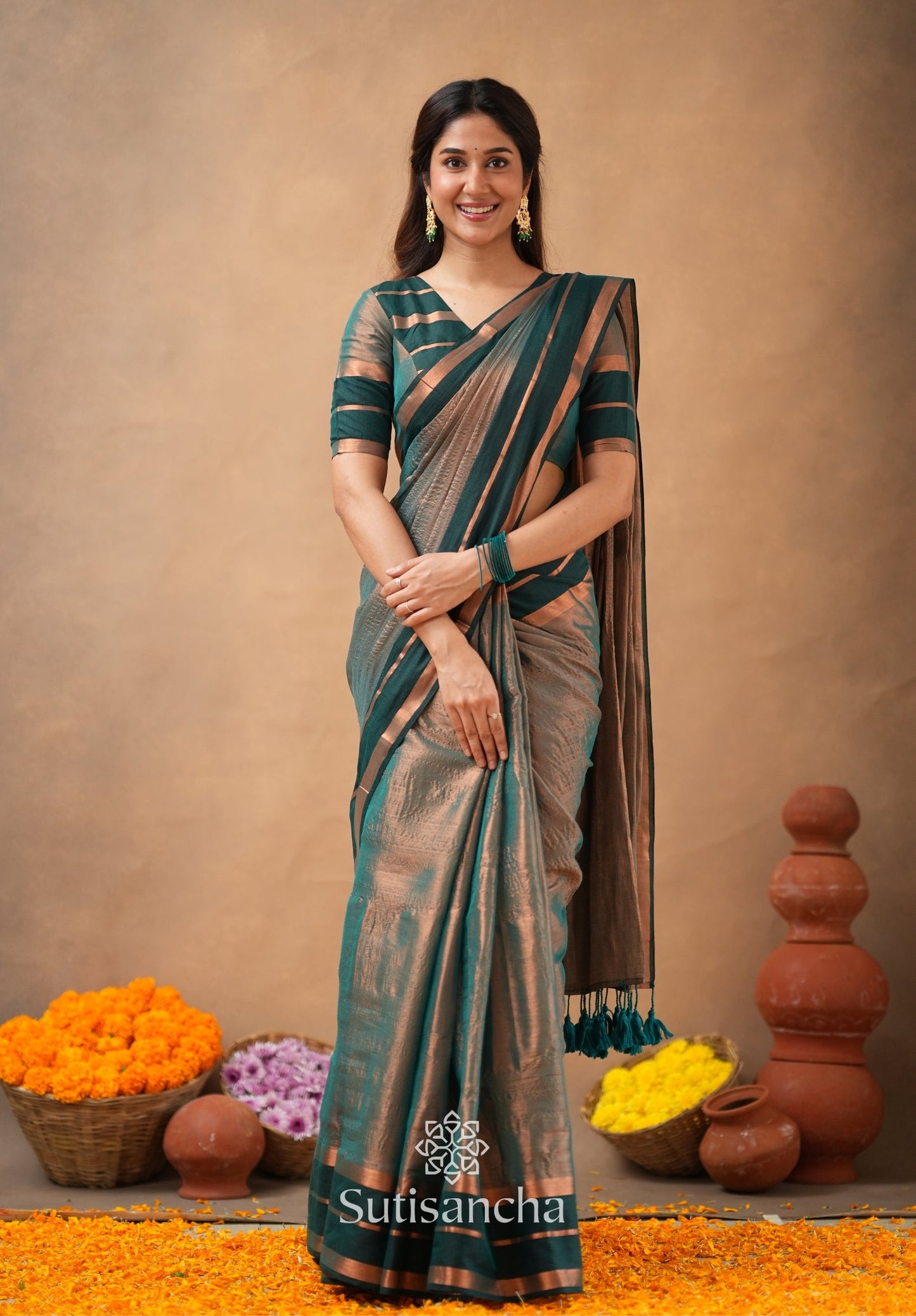 Dhiyona SS Soft Sheen Tissue Cotton Saree with Fluid Drape