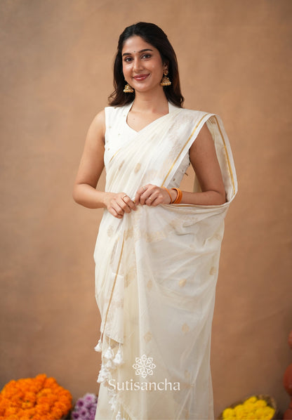 Dhiyona SS Pure Mul Cotton Saree with Subtle Woven Design