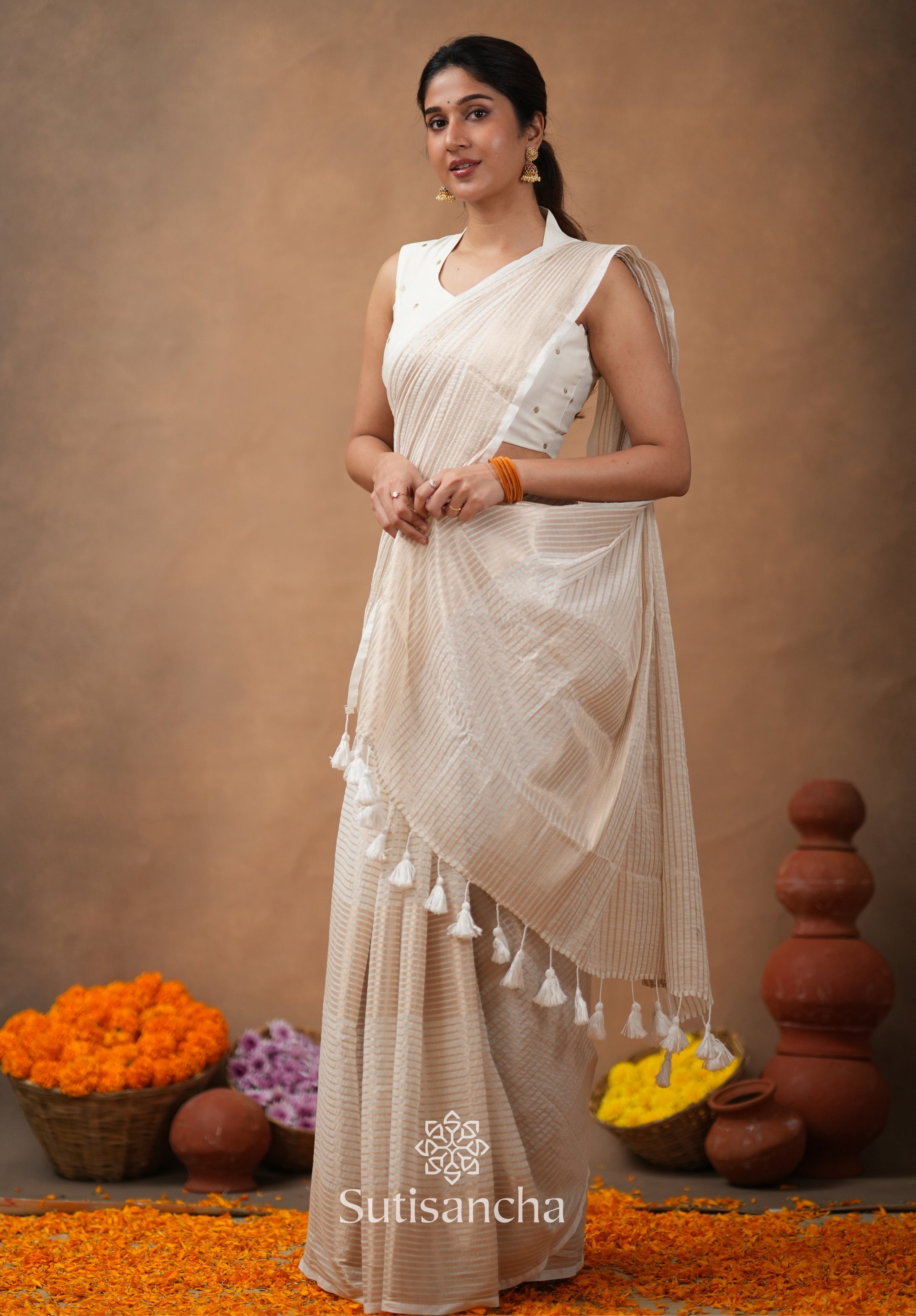 Dhiyona SS Pure Mul Cotton Saree with Subtle Woven Design