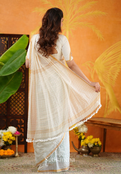 Dhiyona SS Golden Grid Classic Mul Cotton Saree
