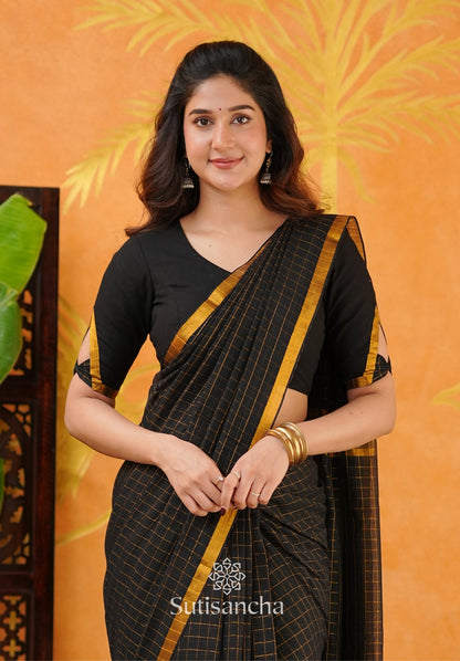 Dhiyona SS Golden Grid Classic Mul Cotton Saree