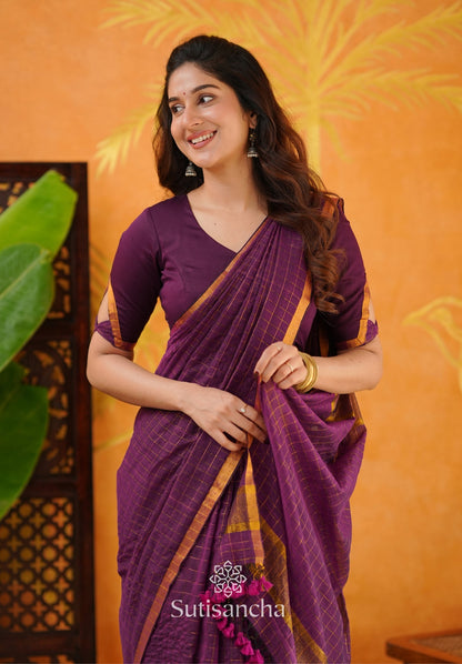 Dhiyona SS Golden Grid Classic Mul Cotton Saree