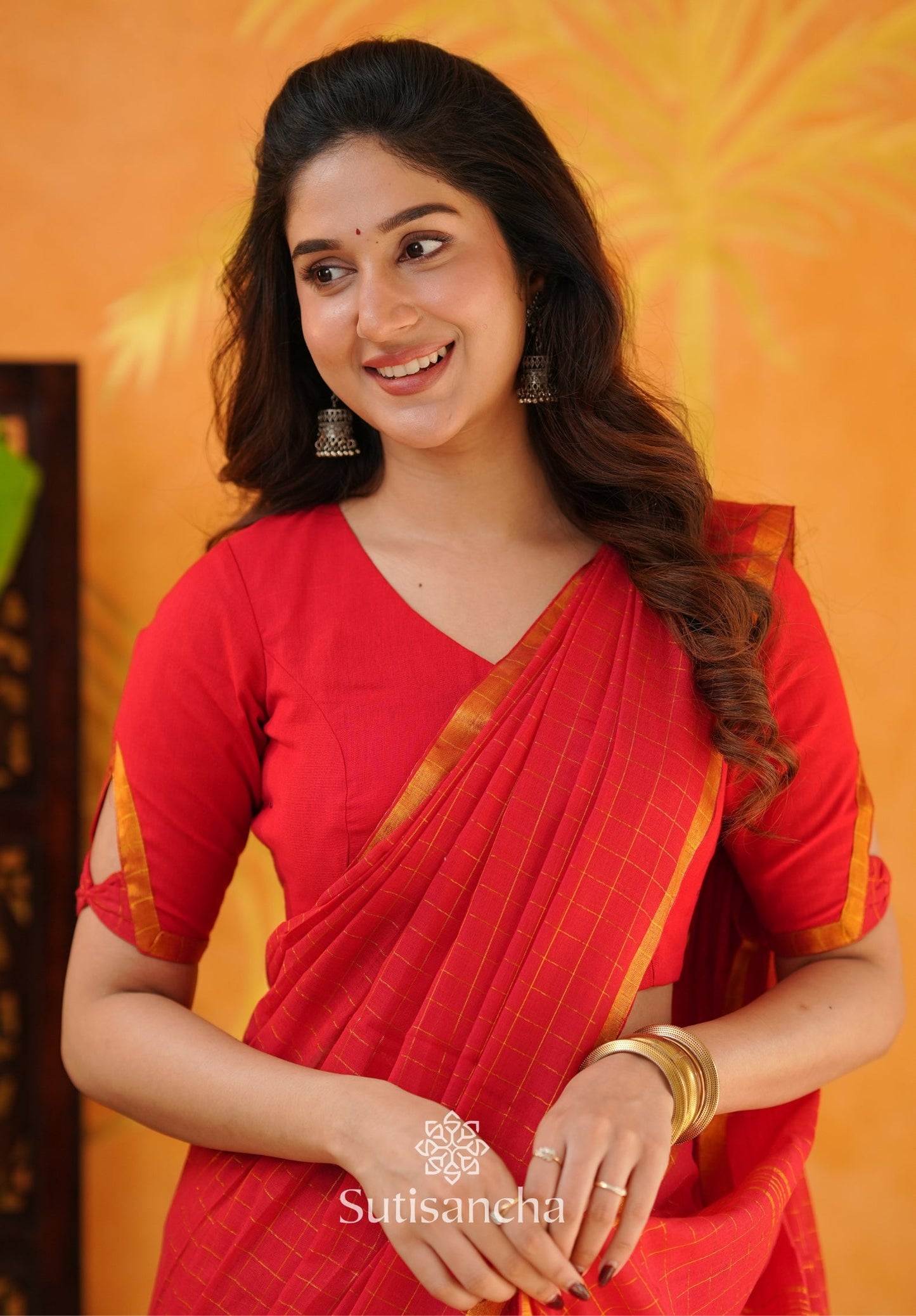 Dhiyona SS Golden Grid Classic Mul Cotton Saree
