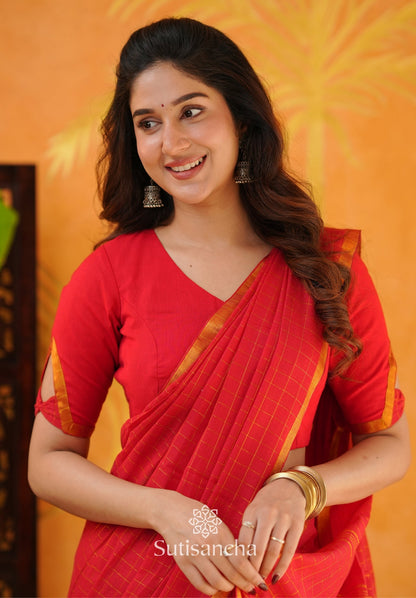Dhiyona SS Golden Grid Classic Mul Cotton Saree