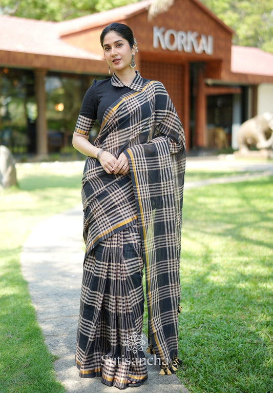 Dhiyona SS Black Loom Check Elegance Saree