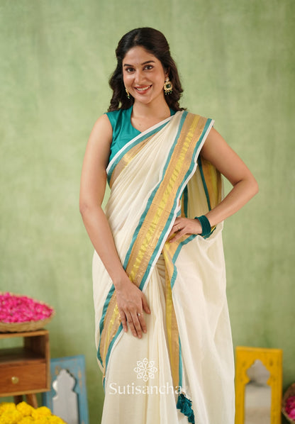 Dhiyona SS Rama Radiance – Mul Cotton Saree with Golden Edge