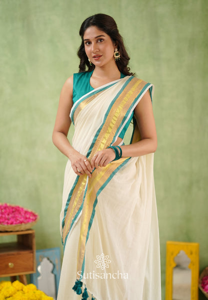 Dhiyona SS Rama Radiance – Mul Cotton Saree with Golden Edge